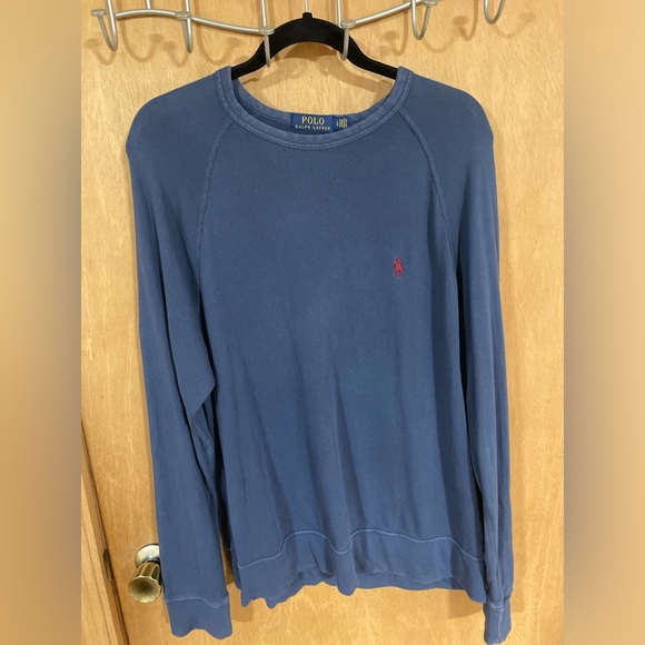 #68- POLO RALPH LAUREN-Navy Spa Terry Raglan Sweatshirt Sz large - Picture 1 of 3